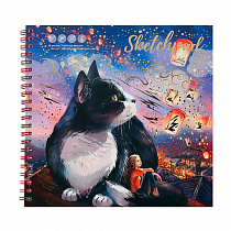 Альбом для эскизов (СКЕТЧБУК) А5, 40л, 100 г/м², Кот и фонарики 65420